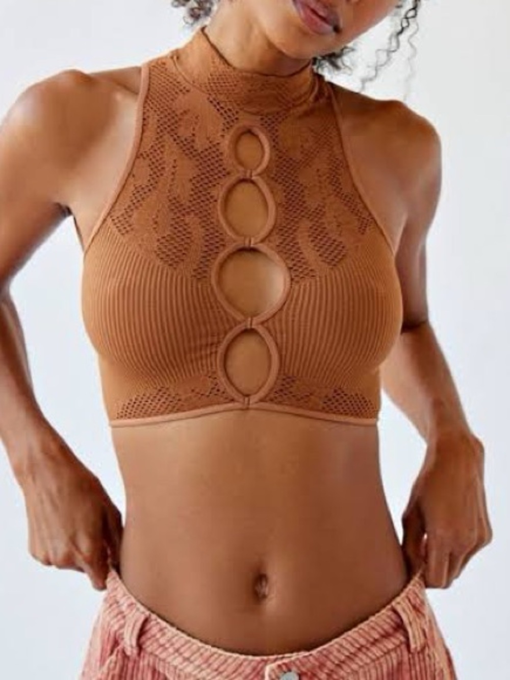 Urban Outfitters out from under Y2K crop top bra sexy open front XS brown
